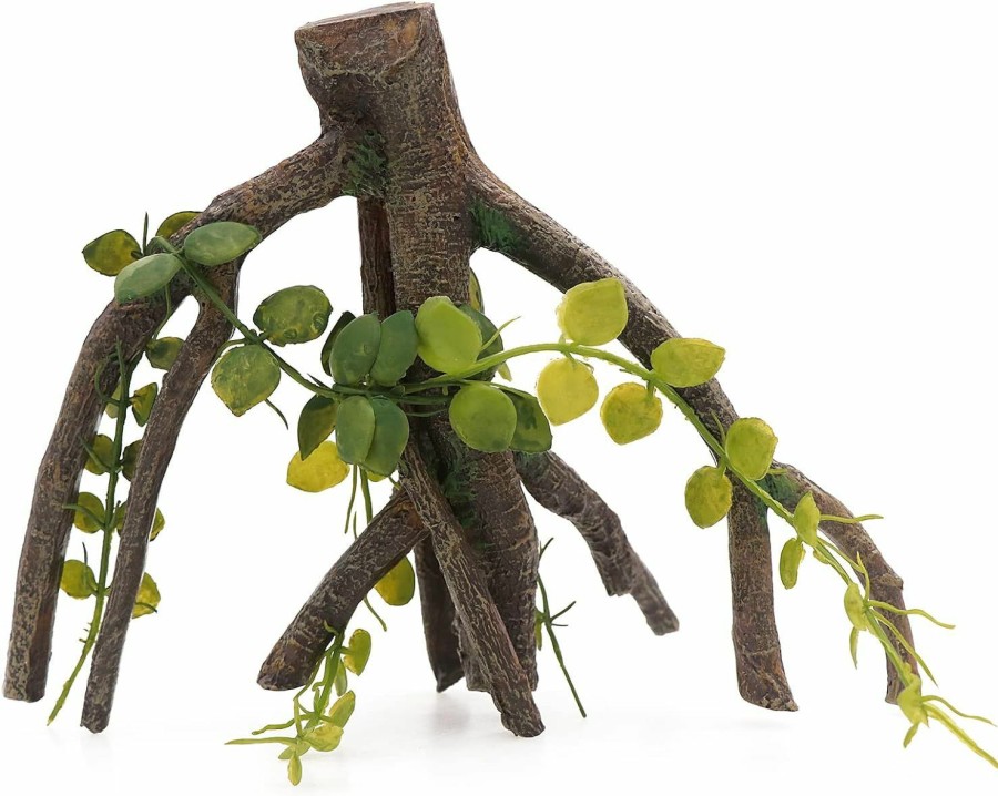 Reptiles & Amphibian HRRIVE | Hrrive Reptile Corner Climbing Branch With Plant Leaves Terrarium Habitat Decoration For Bearded Dragon Lizard Snake Hermit Crab Crested Gecko Leopard Chameleon Frog Climbing Accessory