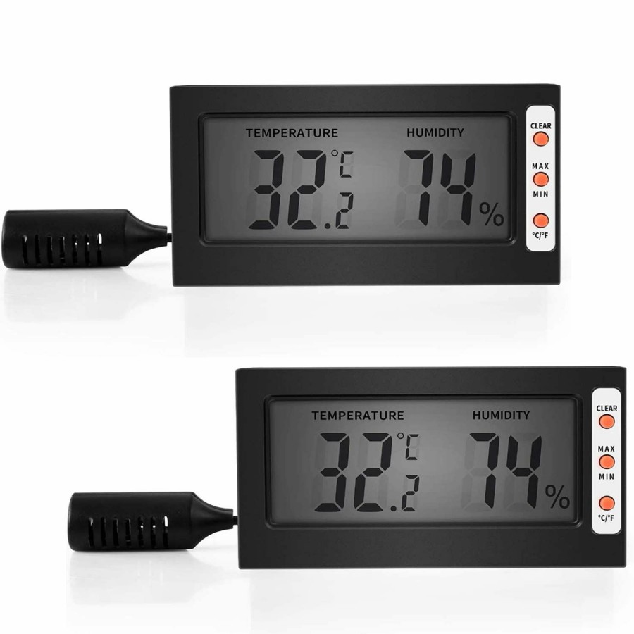 Reptiles & Amphibian Simple Deluxe | Simple Deluxe Digital Thermometer And Hygrometer With Humidity Probe For Reptile Tank/Egg Incubator Easy To Read, Thermo&Hygro Meter, Black