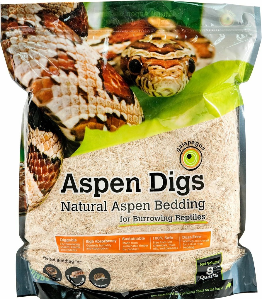 Reptiles & Amphibian Galapagos | Galapagos (05064) Aspen Digs Shavings Bedding, 8-Quart, Natural