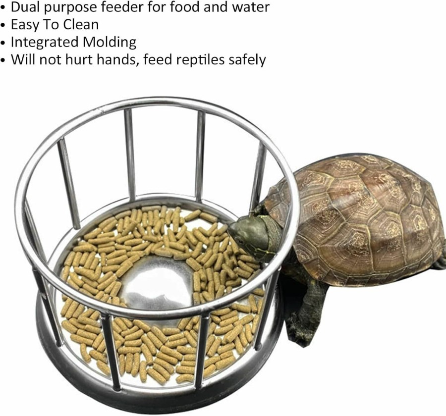 Reptiles & Amphibian ZLXHDL | Reptile Feeding Bowl, Reptile Stainless Steel Food Dish Round Railing Shape Tortoise Dish Water Tray Pet Supplies For Home Pet Store(S)