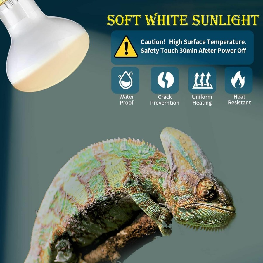 Reptiles & Amphibian HANJION | Hanjion 2 Pack 75W Reptile Uva Infrared Basking Spot Lamp, Sun Glow Daylight Heat Bulb, Soft White Glass Light For Reptile & Amphibian, Bearded Dragon, Lizard, Tortoise, Hedgehogs