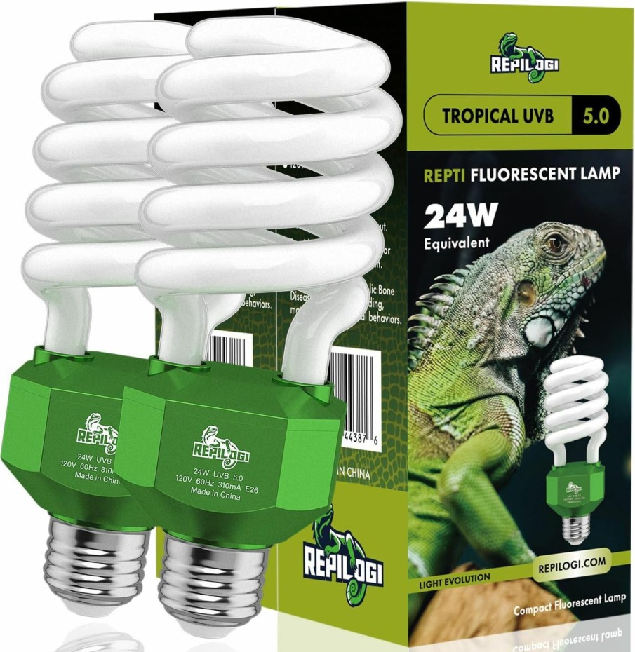 Reptiles & Amphibian repilogi | Repilogi 24W Enhanced Fluorescent Reptile Light 2 Pack - Uvb 5.0 For Spacious Tropical/Sub-Tropical Terrariums - Optimal Uvb Fixture For Health And Vitality Of Iguanas, Turtles, And Larger Lizards