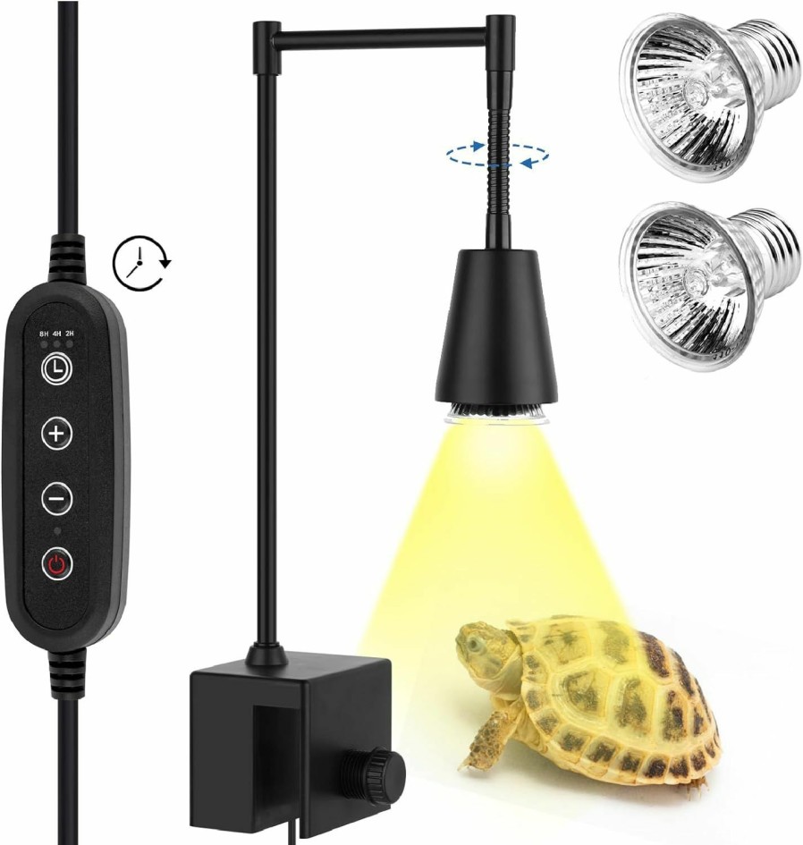 Reptiles & Amphibian Generic | Reptile Heat Lamp, Uva Uvb Habitat Basking Lamp, Turtle Aquarium Tank Heating Lamp With Clamp, 360 Rotatable Adjustable Brightness Heating Light Metal Stand With 2 Heat Bulbs (E27, 50W)