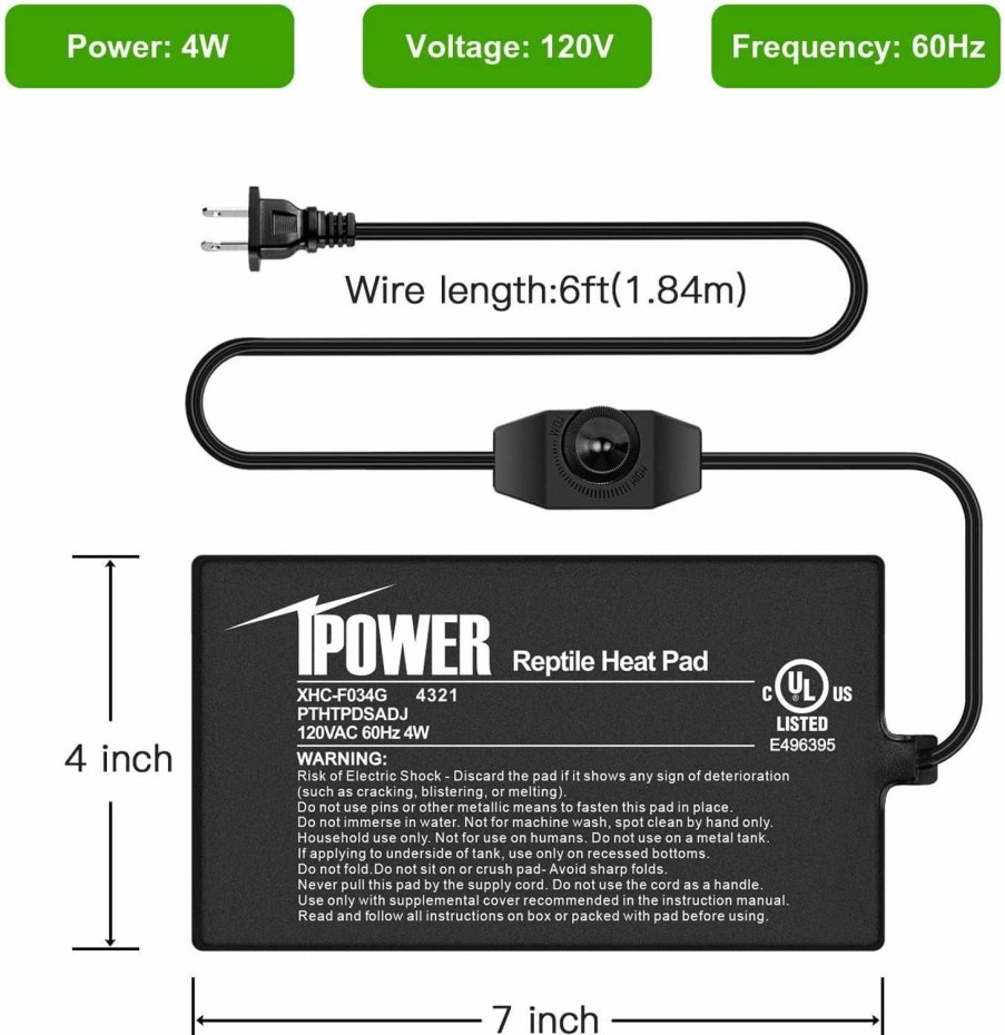 Reptiles & Amphibian iPower | Ipower 4\"X7\" Reptile Heat Mat Under Tank Warmer Terrarium Heater Heating Pad With Temperature Adjustable Controller, Digital Thermometer And Hygrometer With Humidity Probe For Amphibian, Pet