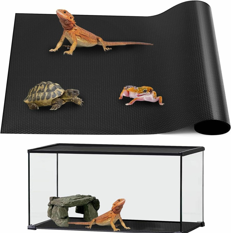 Reptiles & Amphibian zunzingy | Zunzingy Bearded Dragon Tank Accessories, Reptile Mat, Reptile Terrarium Substrate Liner For Leopard Gecko, Lizard, Snake, Tortoise, Iguana Non-Adhesive Reptile Flooring (18\"X36\" Black)