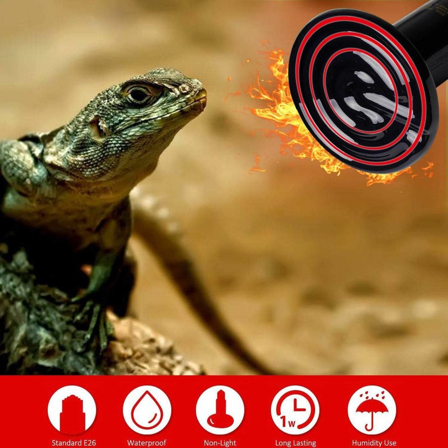 Reptiles & Amphibian FIVEAGE | Fiveage Ceramic Heat Emitter 80W Che Bulb Reptile Heat Lamp No Light Emitted Pet Brooder Coop Heater Heat Bulb For Amphibian Pet&Incubating Chicken Tortoise Aquarium Black-2 Pack