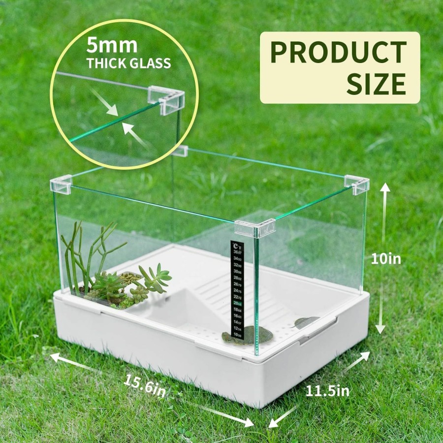 Reptiles & Amphibian BETAZOOER | Betazooer Turtle Tank With Adjustable Water Pump Filter, Full View Visually Tortoise Aquarium Habitat, Glass Material Easy Changing Water&Clean For Small Amphibious Creatures Reptiles 15.7\" 11.8\" 10\"