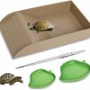 Reptiles & Amphibian Piwerod | Reptile Feeding Dish With Ramp And Basking Platform Turtle Food Water Bowl Tortoise Ramp Bowl Amphibians Habitat Horned Frogs Lizards Fit For Bath, Included 1Pc Forcep