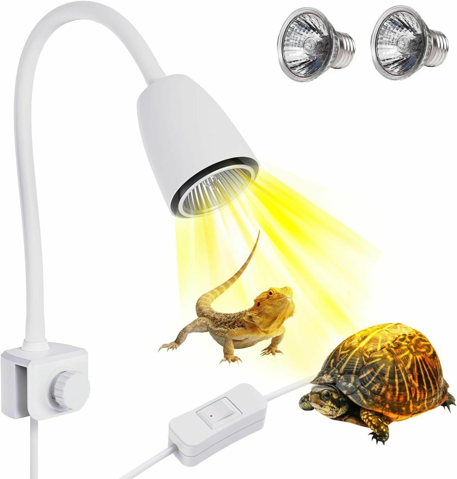 Reptiles & Amphibian Moonorange | Moonorange Reptile Heat Lamp, 360 Rotatable Light Lamp With 2Pcs Basking Bulbs (25W + 50W), Suitable For Turtle, Bearded Dragon, Reptiles, Snake, Lizard (White)