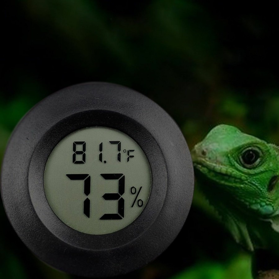 Reptiles & Amphibian OMEM | Omem 2 Pack Digital Reptile Thermometer Switchable Celsius Fahrenheit Lizard Spider Tortoise Terrarium Tank Hygrometer (Black)