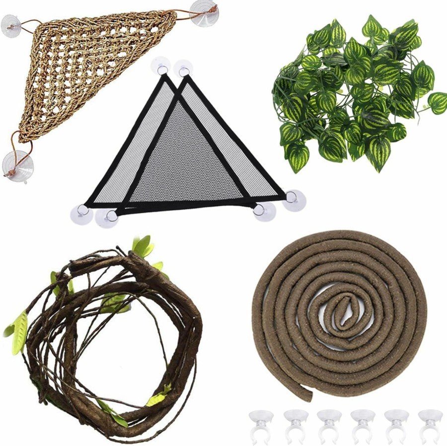 Reptiles & Amphibian Hamiledyi | Hamiledyi Bearded Dragon Tank Accessories Lizard Hammock Jungle Climber Vines Flexible Leaves Bendable Vine Artificial Branch Habitat Reptile Decor For Climbing, Suitable For Chameleon, Geckos,Lizards