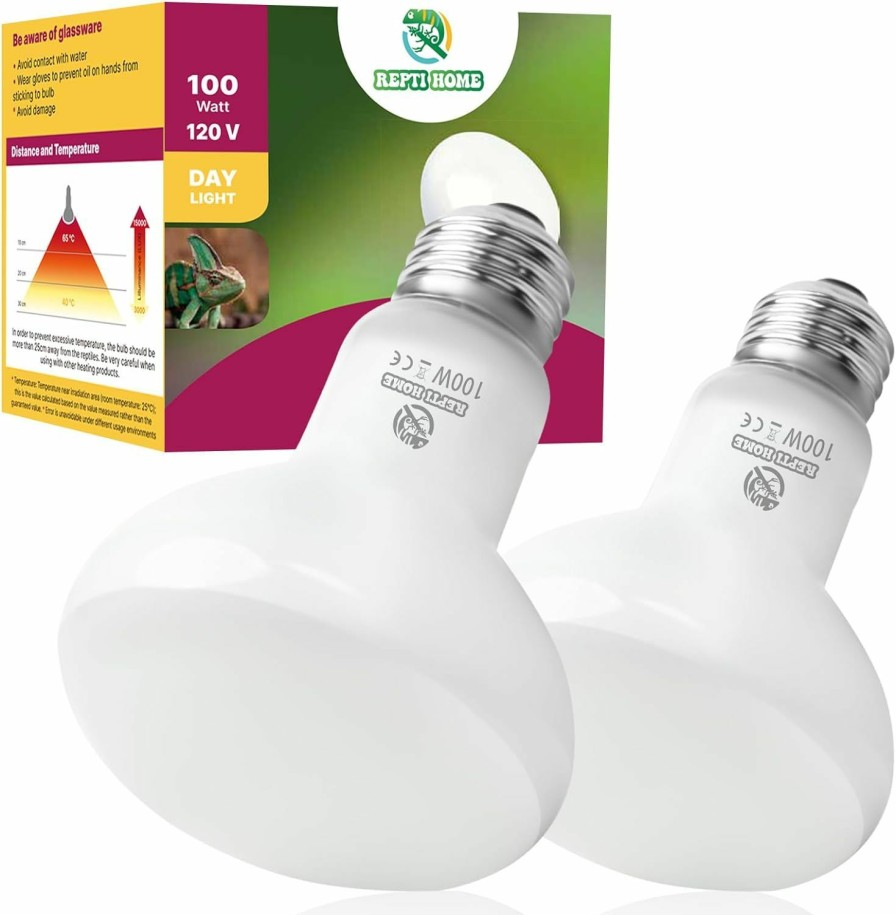 Reptiles & Amphibian REPTI HOME | Repti Home Reptile Heat Lamp Bulbs, Simulate Natural Sunlight Heat Light Bulb, 2 Pack 100W Amphibian Terrarium Basking Spot Lamp For Reptile, Bearded Dragon, Lizard, Turtle, Snake