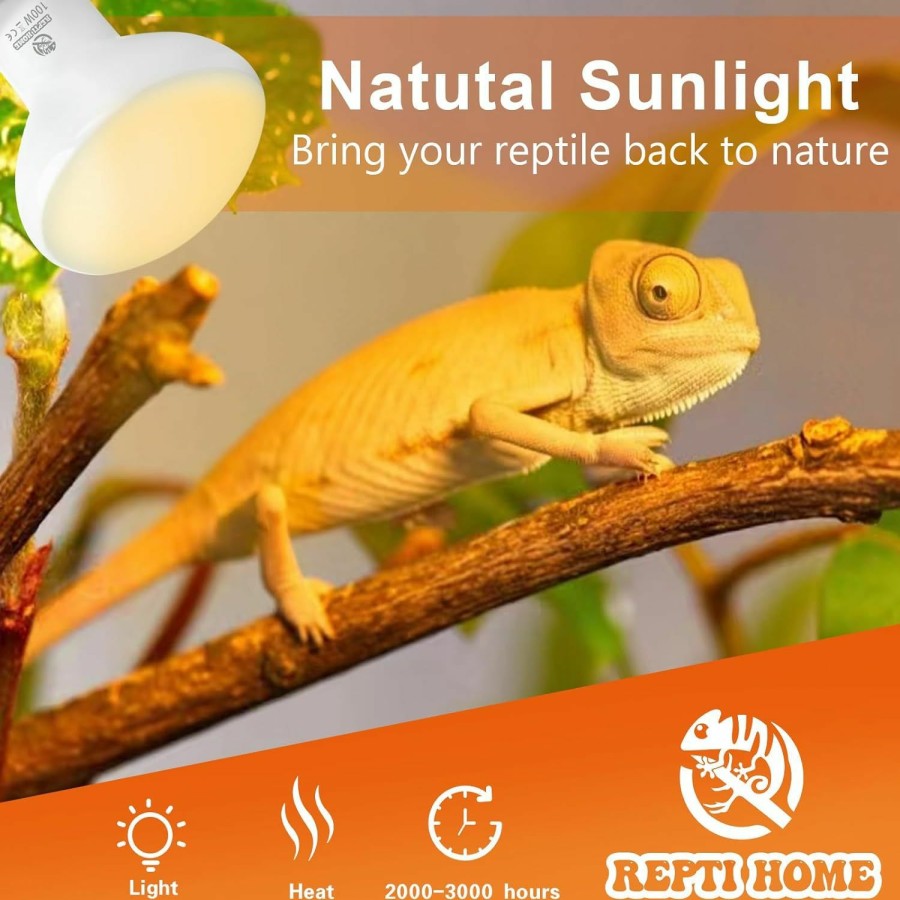 Reptiles & Amphibian REPTI HOME | Repti Home Reptile Heat Lamp Bulbs, Simulate Natural Sunlight Heat Light Bulb, 2 Pack 100W Amphibian Terrarium Basking Spot Lamp For Reptile, Bearded Dragon, Lizard, Turtle, Snake