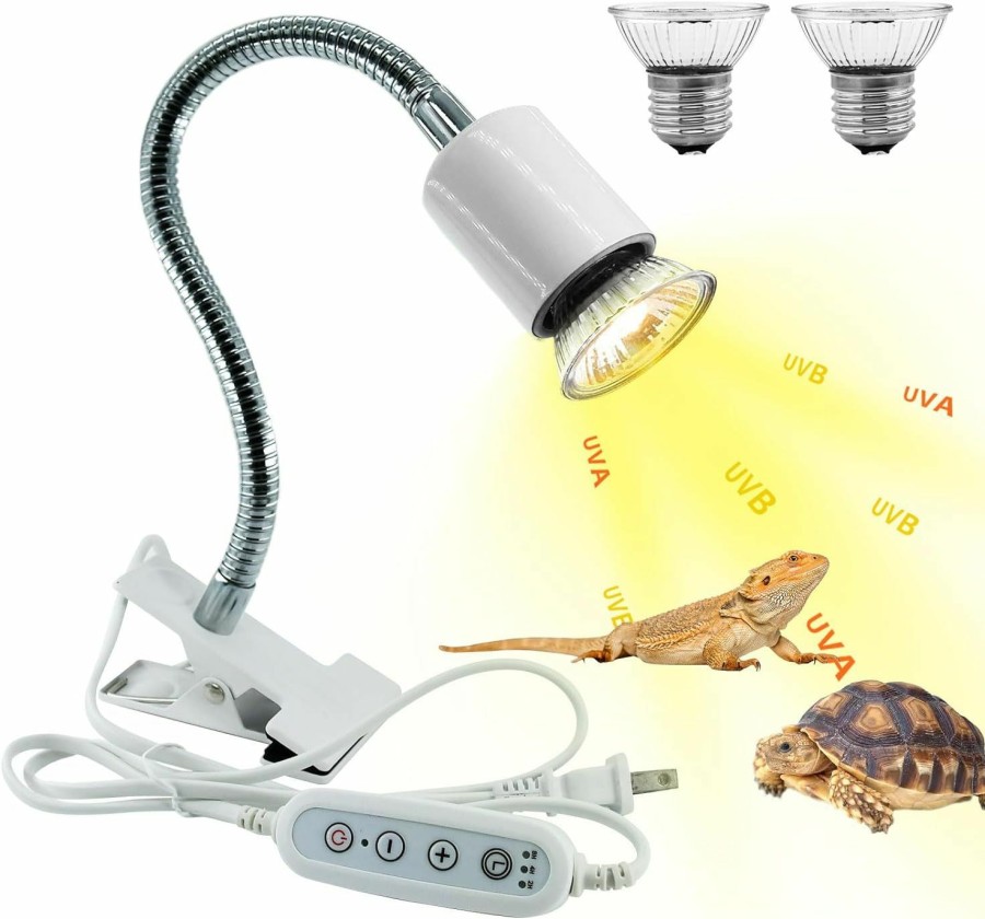 Reptiles & Amphibian waazoorep | Waazoorep Reptile Heat Lamp,Uva Uvb Reptile Light With 360 Rotatable Hose And Timed With 2 Bulbs(25W,50W),Basking Calcium Light Heat Lamp Bulbs For Turtle,Bearded Dragon,Lizard,Snake Tank(Black)