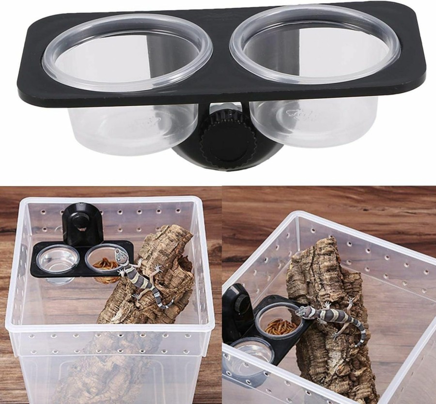 Reptiles & Amphibian VILLCASE | Villcase Gecko Feeding Ledge- Reptile Feeder Water And Food Bowl, Magnetic Reptile Ledge For Lizard Turtle Gecko Scorpion (Suction Cup Type)