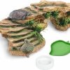 Reptiles & Amphibian Hamiledyi | Hamiledyi Turtles Basking Platform 3Pcs Resin Bearded Dragons Climbing Step Ramp Tortoise Resting Dock Rock Hideout With Feeder Bowls For Reptile Lizards Chameleons Geckos Frogs Newts Snakes