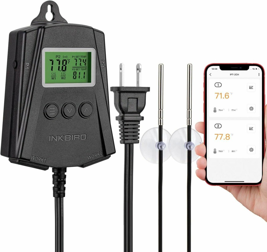 Reptiles & Amphibian Inkbird | Inkbird Wifi Heat Mat Reptile Thermostat Controller Temperature Controller With 2 Probes And 2 Outlets, Ipt-2Ch Thermostat (Max 250W Per Outlet).