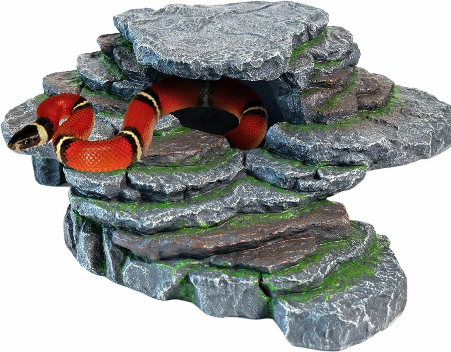 Reptiles & Amphibian Magtara | Magtara Cliff & Cave Hideout Rainforest Series - Reptile Ledge Hide, Basking Rock, Terrarium & Aquarium Decor, Decorative Resin For Lizards, Fish, Snakes, Amphibians, Small Animals