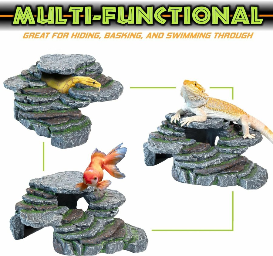 Reptiles & Amphibian Magtara | Magtara Cliff & Cave Hideout Rainforest Series - Reptile Ledge Hide, Basking Rock, Terrarium & Aquarium Decor, Decorative Resin For Lizards, Fish, Snakes, Amphibians, Small Animals