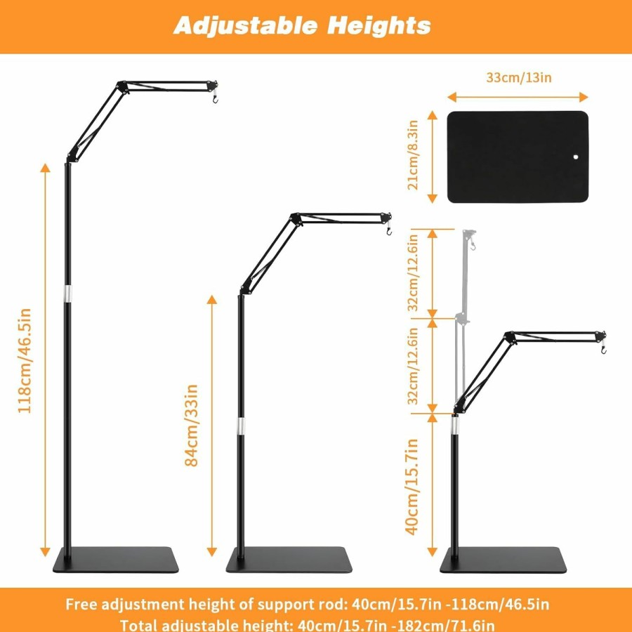 Reptiles & Amphibian Lonepetu | Lonepetu Reptile Lamp Stand With Base, 15.7''- 71.6'' Adjustable Reptile Heat Lamp Stand, Reptile Lighting Heating Lamp Bracket With 360 Swing Arm, For Bearded Dragon Turtles Snake Glass Tank