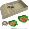 Reptiles & Amphibian NGORAY | Ngoray Tortoise Feeding Dish With Ramp And Basking-Platform - Leaf Tortoise Water Food Bowls, Reptile Water Dish Amphibians Habitat, Reptile Water Bowl Fit For Amphibians With Forcep Cleaning Clip