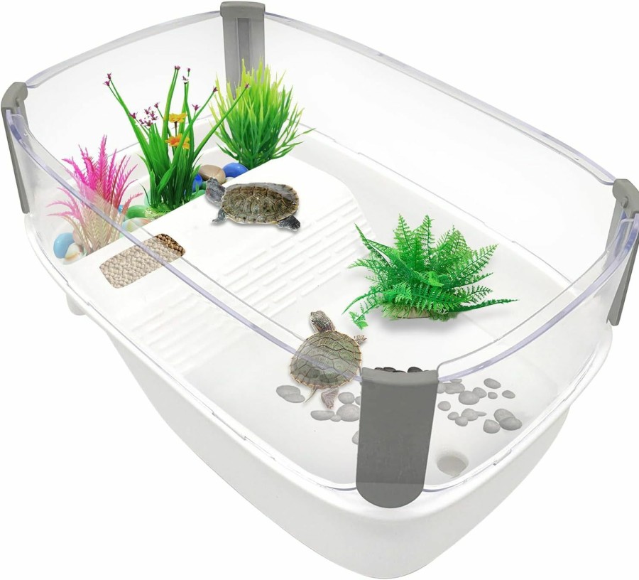 Reptiles & Amphibian Hamiledyi | Hamiledyi Small Turtle Tank Aquarium Terrapin Terrarium Turtle Habitat With Basking Platform Baby Turtle Tank For Turtles Terrapins Crayfish Hermit Crabs Lizard And Other Small Sized Reptiles