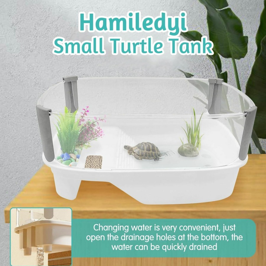 Reptiles & Amphibian Hamiledyi | Hamiledyi Small Turtle Tank Aquarium Terrapin Terrarium Turtle Habitat With Basking Platform Baby Turtle Tank For Turtles Terrapins Crayfish Hermit Crabs Lizard And Other Small Sized Reptiles