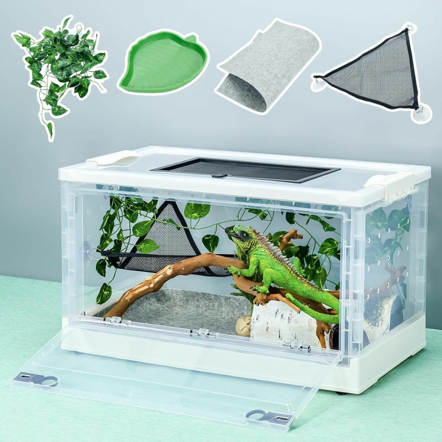 Reptiles & Amphibian BINANO | Binano Foldable Reptile Terrariums, Snake Tanks, And Enclosures For Bearded Dragons, Iguanas, Lizards, Crested Geckos -Clear Views, High-Temperature Resistant Iron Mesh Ventilation (White, 22'')