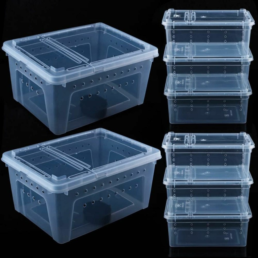 Reptiles & Amphibian DQITJ | 8 Pcs Reptile Feeding Box Snake Plastic Transparent Breeding Box For Bearded Gecko Dragon Lizard Spider Frog Scorpion (2 Pcs Large Size, 6 Pcs Small Size)