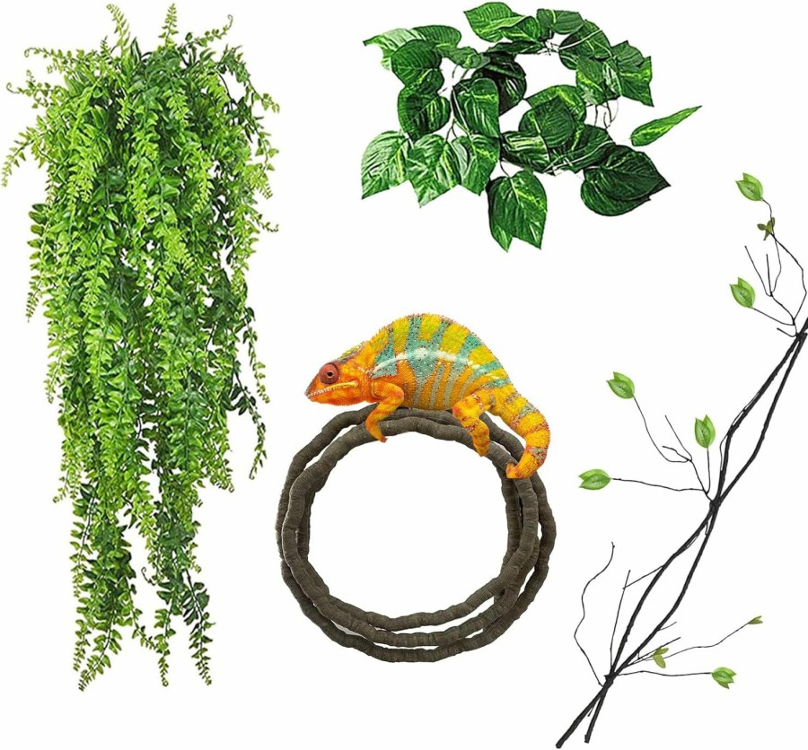 Reptiles & Amphibian kathson | Kathson Reptile Plants,Bendable Jungle Vines,Flexible Hanging Plant Habitat Decoration Tank Accessories For Bearded Dragon Chameleon Lizards Gecko Tree Frog (3 Pcs)