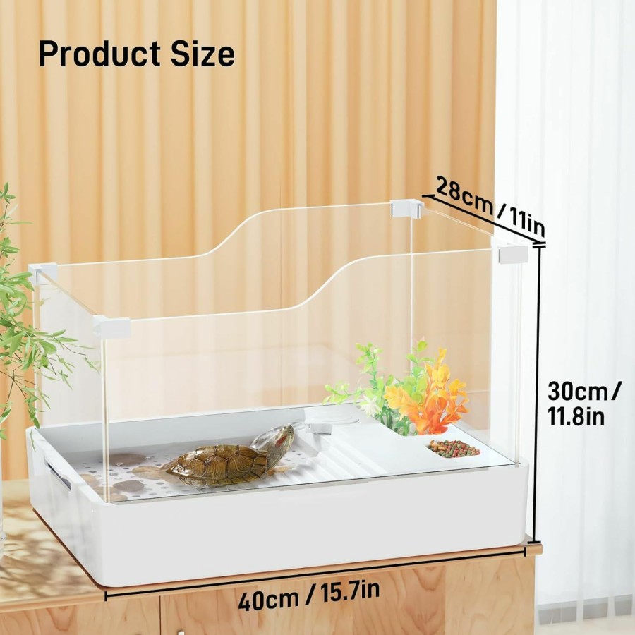 Reptiles & Amphibian BUCATSTATE | Bucatstate Turtle Tank Aquarium, Acrylic Tortoise Tank Starter Kit With Water Pump Filter, Basking Platform, Bottom Drainage For Hatchling Hermit, Crabs, Crayfish, Small Reptiles