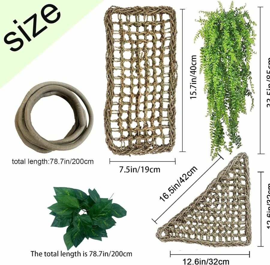 Reptiles & Amphibian MUYG | Muyg Bearded Dragon Hammock,Reptile Lounger Lizard Natural Seagrass Habitat Decor Reptiles Tank Hanging Plants Jungle Climber Vines Flexible Leaves Accessories For Lizards Chameleon Gecko Corn Snakes