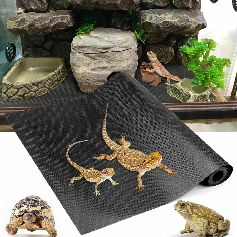 Reptiles & Amphibian Vodolo | Vodolo Bearded Dragon Tank Accessories, Reptile Terrarium Carpet Substrate For Leopard Gecko, Lizard, Iguana, Snake, Tortoise, Non-Adhesive Reptile Habitat Bedding(Black 79Inch)