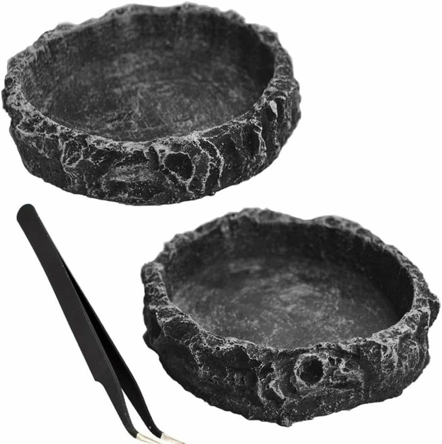 Reptiles & Amphibian Fulanfudi | Fulanfudi 2Pcs Reptile Water Dish Food Bowl Set Reptile Feeder Food And Water Dish With Feeding Tweezers Tong For Leopard Gecko Lizard Frog Snake Chameleon Tortoise(Style 1)