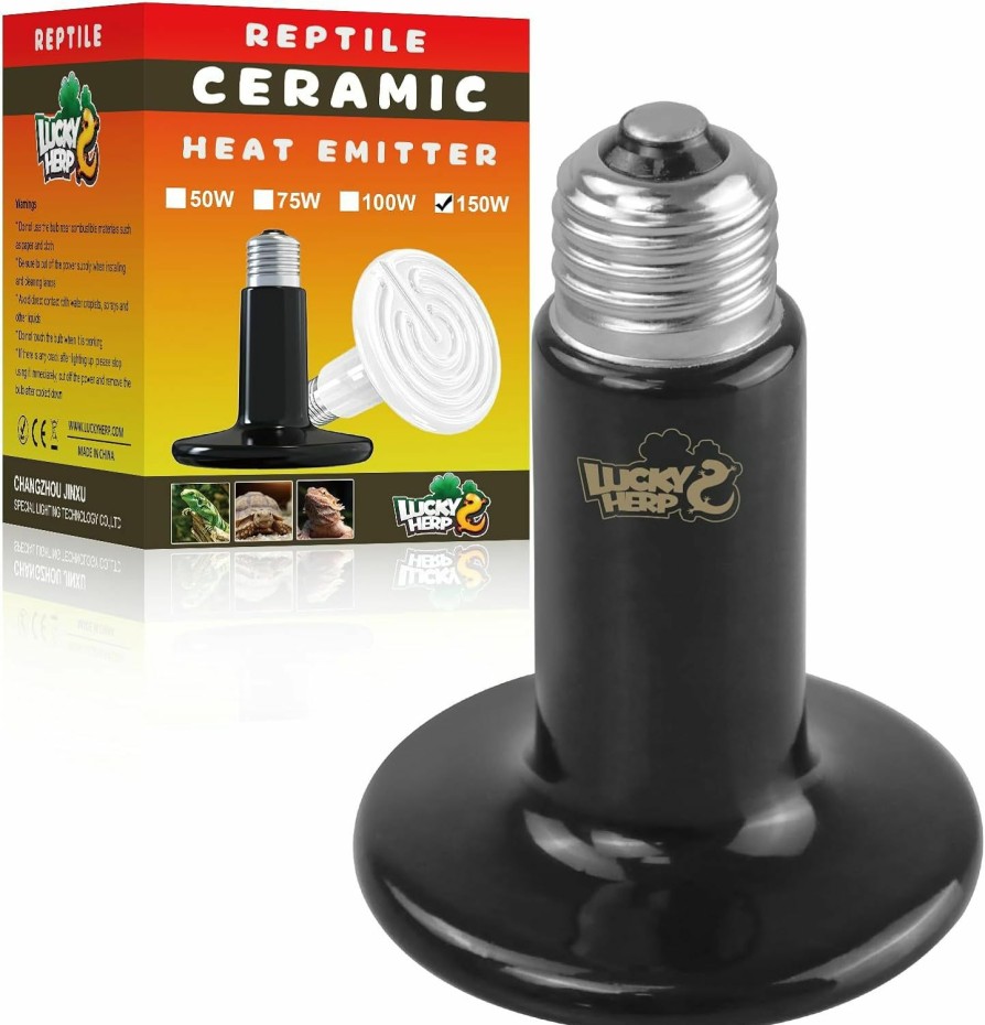 Reptiles & Amphibian LUCKY HERP | Lucky Herp 150W Ceramic Heat Emitter, Reptile Heat Lamp Bulb Heater Light For Pet, Brooder Coop, Lizard, Turtle, Snake (1 Pack)