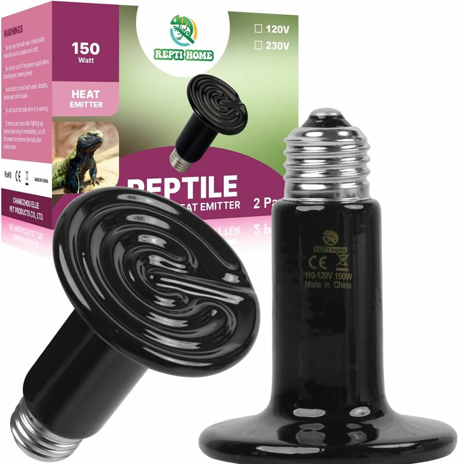 Reptiles & Amphibian REPTI HOME | Repti Home 100W Ceramic Heat Emitter (2 Pack), Reptile Heat Lamp Bulbs, Ceramic Heater For Amphibian, Pet Brooder Coop, Chicken, Dog, Cat