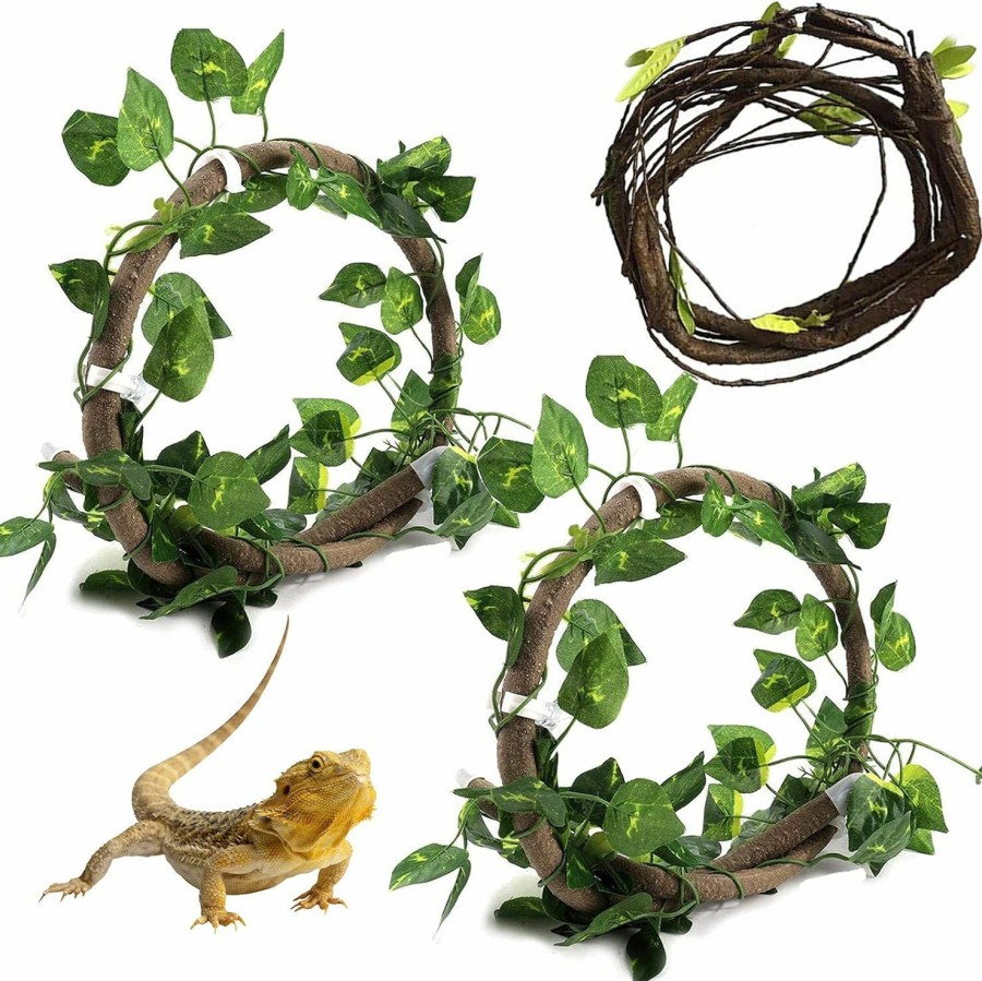 Reptiles & Amphibian Hamiledyi | Reptile Bend-A-Branch Vines Flexible Leaves Pet Habitat Decor Climber Jungle Long Vines For Climbing Crested Gecko Lizard Frogs Snakes Chameleon 5 Pcs