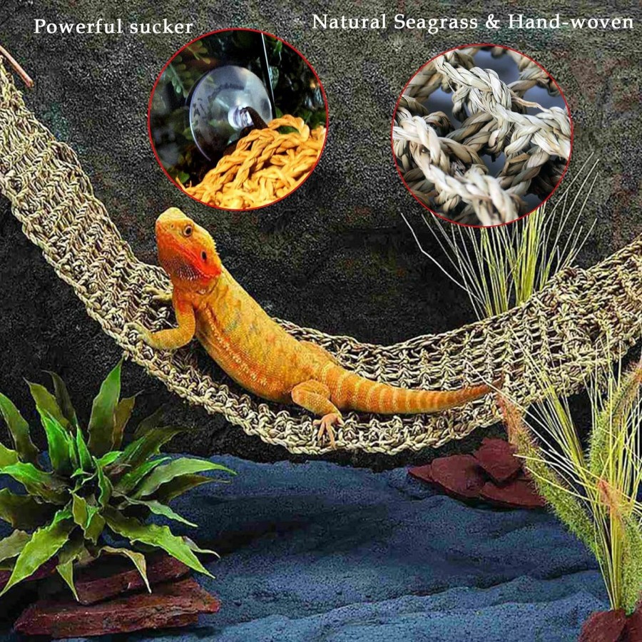 Reptiles & Amphibian kathson | Kathson Bearded Dragon Hammock Reptile Hideout Wooden Bridge Jungle Climber Vines Flexible Reptile Leaves With Suction Cups Reptile Habitat Decor For Chameleon, Lizards, Gecko, Snakes Climbing Hiding