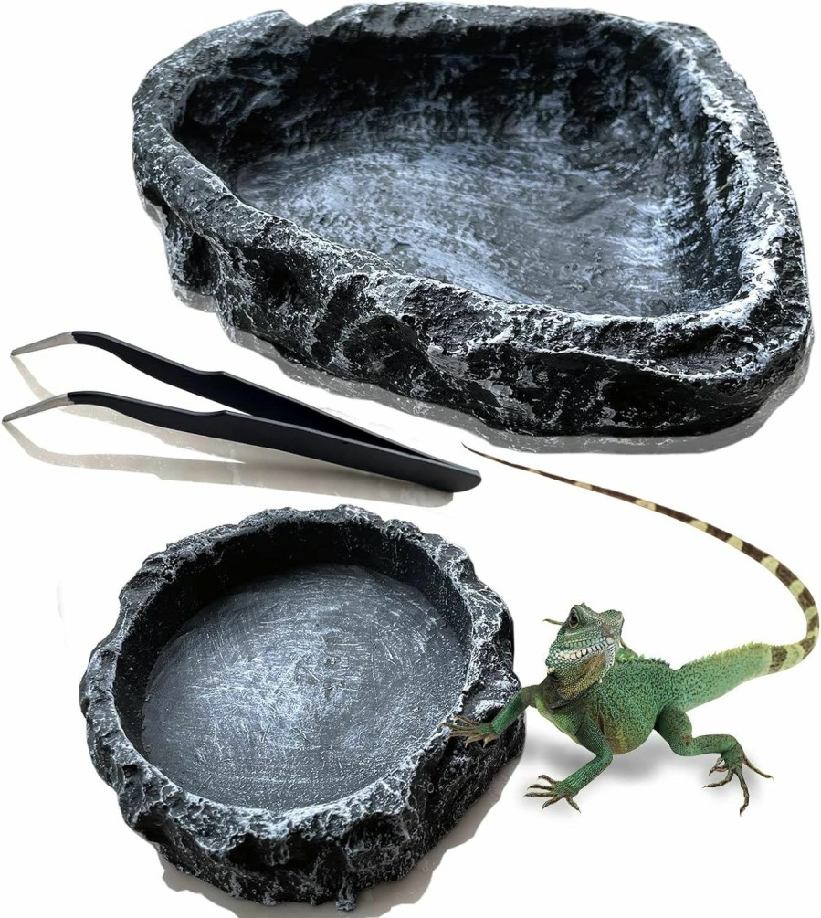 Reptiles & Amphibian AcceLeah | Reptile Feeding Dish Water Bowls 2 Pack Food Dish Water Dish Reptile Dish With Breadworm Feeding For Dragon Leopard Gecko Lizard Spider Scorpion Chameleon(2 Pcs Deep Color)