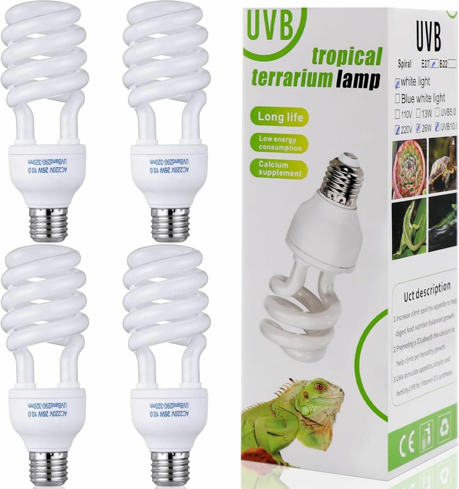 Reptiles & Amphibian Reginary | Reginary 4 Pcs Uvb Reptile Light 10.0, Reptile Uvb Bulb, Uvb Bulb For Desert Tropical/Sub Tropical Reptiles Fluorescent Simulation Color Reptile Uvb Light For Turtle Lizard Gecko, 26 W