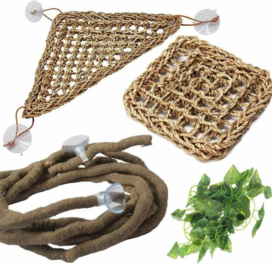 Reptiles & Amphibian PINVNBY | Pivby Bearded Dragon Accessories Lizard Habitat Hammock Flexible Reptile Jungle Vines Leaves Decor With Suction Cups For Climbing, Chameleon, Lizards, Gecko, Snakes