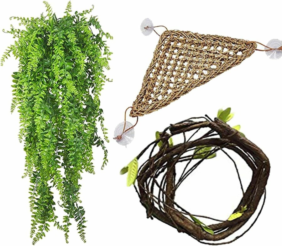 Reptiles & Amphibian PINVNBY | Pinvnby Bearded Dragon Tank Accessories,Reptile Plants Hanging Climbing,Lizards Habitat Natural Seagrass Hammock And Artificial Bendable Vines Branch For Chameleon Geckos Snake And Hermit Crabs