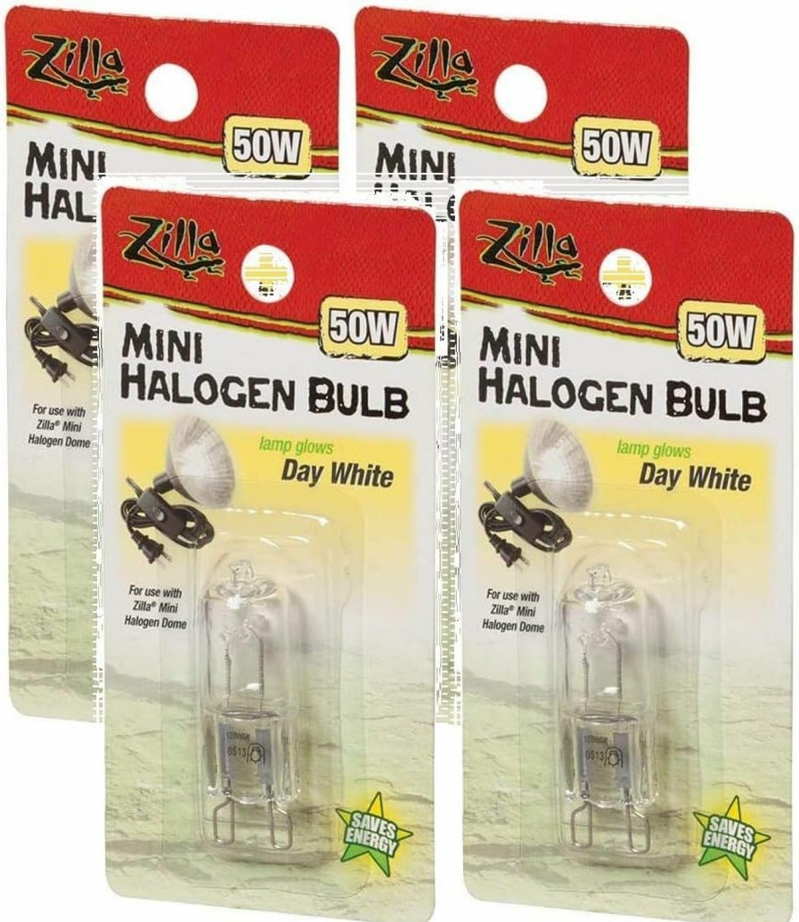 Reptiles & Amphibian Zilla | Zilla 4 Pack Of Reptile Terrarium Heat Lamps Mini Halogen Bulb, Day White, 50 Watts