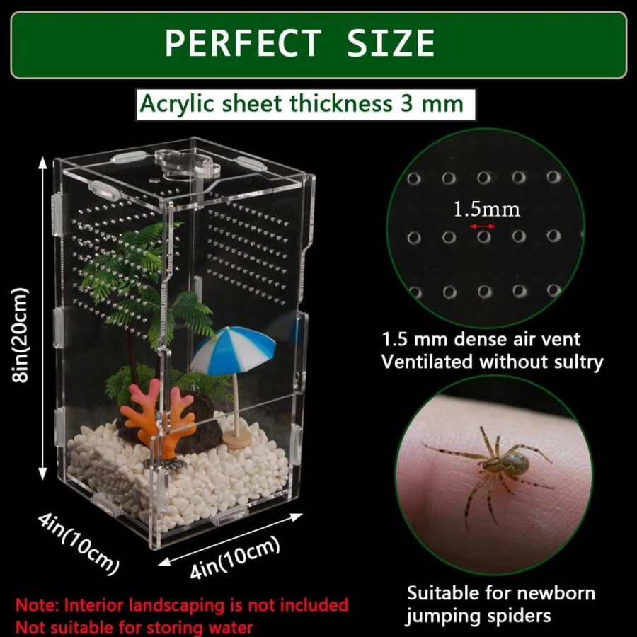 Reptiles & Amphibian LEIZHENZI | Jumping Spider Enclosure,8X4X4In Vertical Acrylic Spider Terrarium,Reptile Tank For Tarantula Scorpion Sling Isopods Snail Reptile Invertebrates Accessories