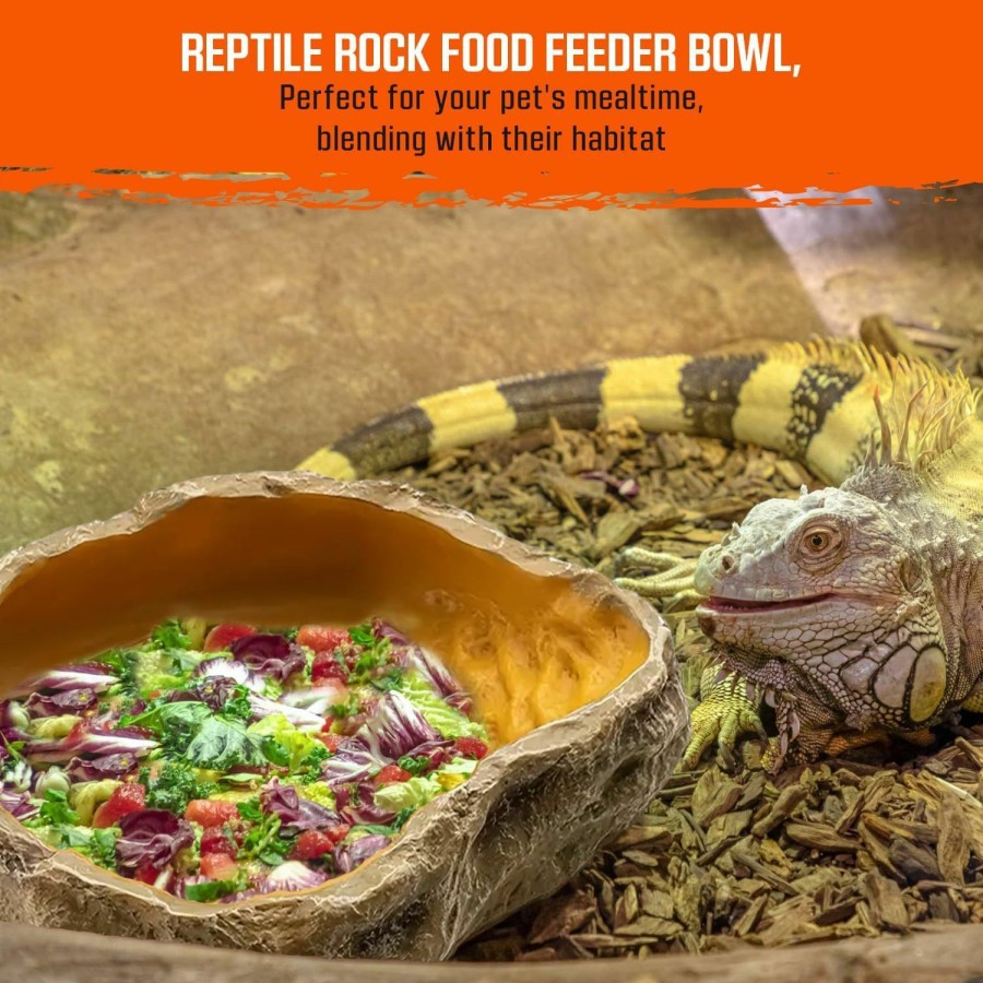 Reptiles & Amphibian Freshinsects | Freshinsects Reptile Water Dish,Resin Reptile Rock Food Feeder Bowl, Water And Food Bowl, Terrarium Decor For Leopard Gecko, Lizard,Spider, Turtle,Scorpion, Chameleon, Hermit Crabs (Small, Yellow)