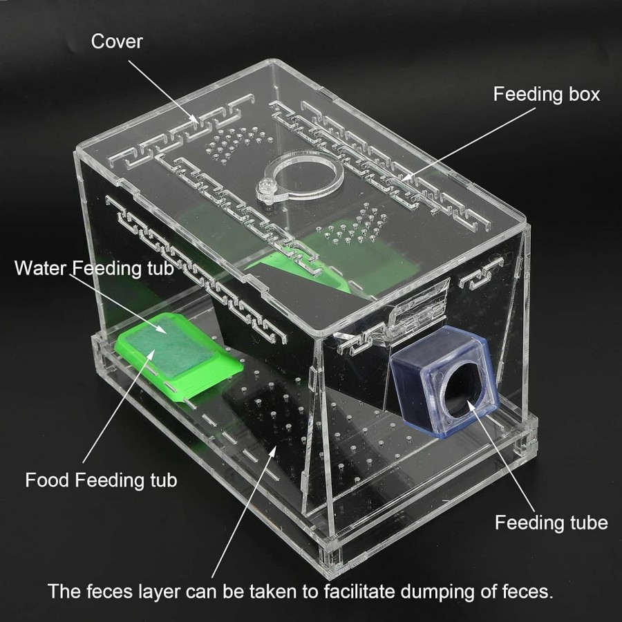 Reptiles & Amphibian Shanrya | Acrylic Cricket Keeper, Ventilated Cricket Cage Removable Lid Cricket Enclosure With Feces Layer & Tubes For Observation Of Small Pets Breeding (L)