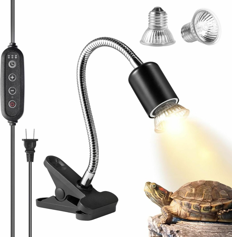 Reptiles & Amphibian kailund | Kailund Reptile Heat Lamp, Uva/Uvb Habitat Warm Heating Lamp With Clamp, Timer And Dimmer, 360 Rotatable Basking Spot Light For Bearded Dragon Turtle Lizard Snake And Aquarium With 2 Bulbs(25W+50W)