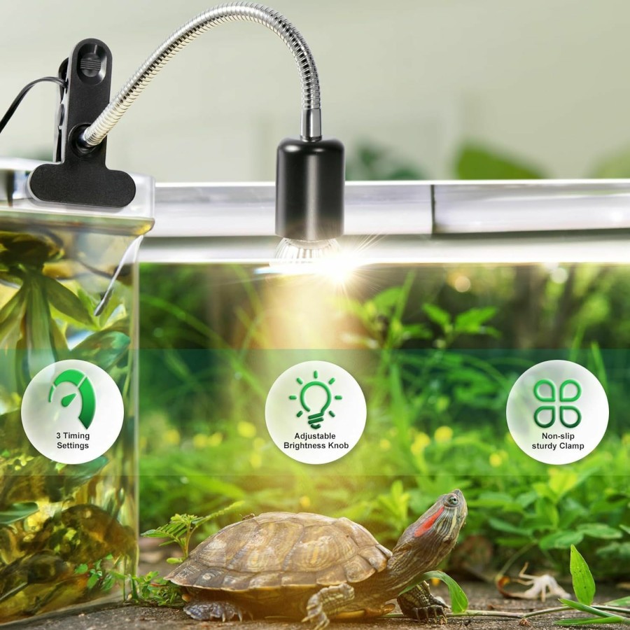 Reptiles & Amphibian kailund | Kailund Reptile Heat Lamp, Uva/Uvb Habitat Warm Heating Lamp With Clamp, Timer And Dimmer, 360 Rotatable Basking Spot Light For Bearded Dragon Turtle Lizard Snake And Aquarium With 2 Bulbs(25W+50W)