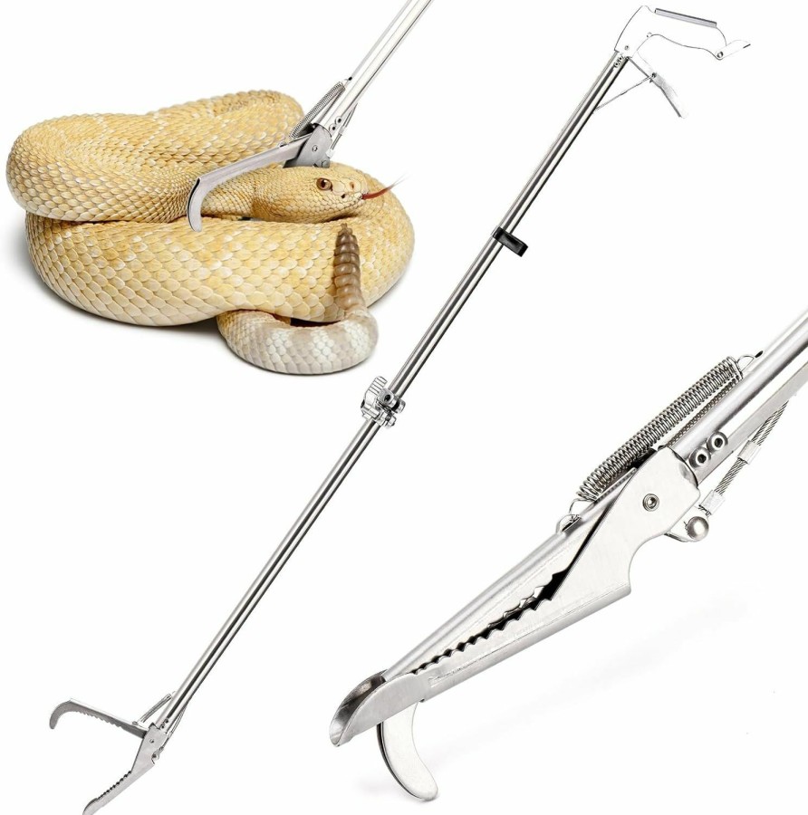 Reptiles & Amphibian Hiceeden | Hiceeden 47\" Professional Stainless Steel Snake Tongs, Collapsible Snake Reptile Grabber With Lock And Wide Jaw, Heavy Duty Rattle Snake Catcher Stick Handling Tool