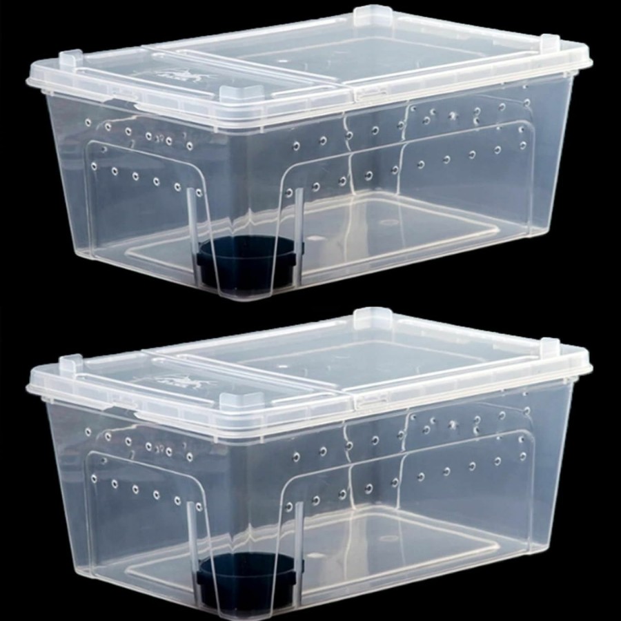 Reptiles & Amphibian PINVNBY | Pinvnby Reptile Feeding Box 2 Pcs Snake Breeding Box Lizard Cage Habitat Hatching Container 12.59\"X8.66\"X5.9\" Transparent Portable Plastic Pet House For Spider Scorpion Gecko Tortoise Treefrog(White)